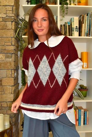 Zeta Otto Argyle Tank Burgundy